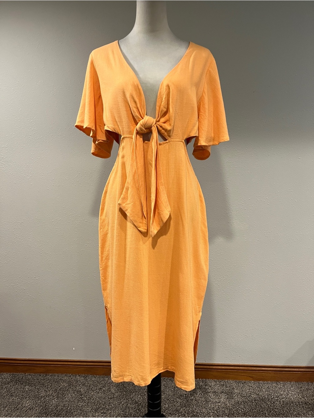 Lulus short sleeves‎ Tie-Front Orange Midi Dress size extra large